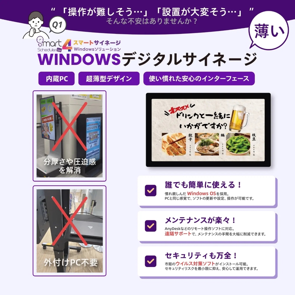 内蔵PC, 超薄型デザイン, 使い慣れた安心のインターフェース