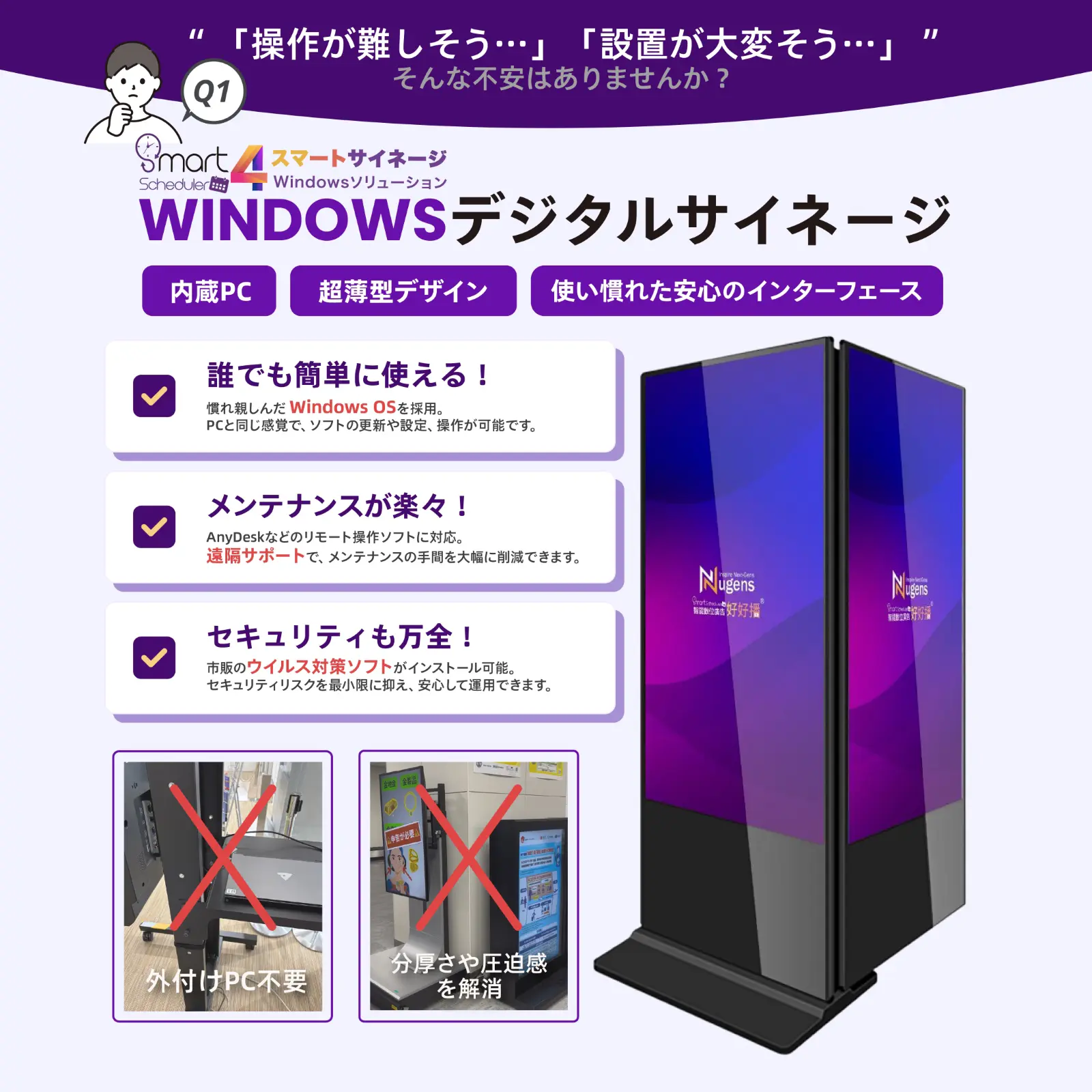 内蔵PC, 超薄型デザイン, 使い慣れた安心のインターフェース