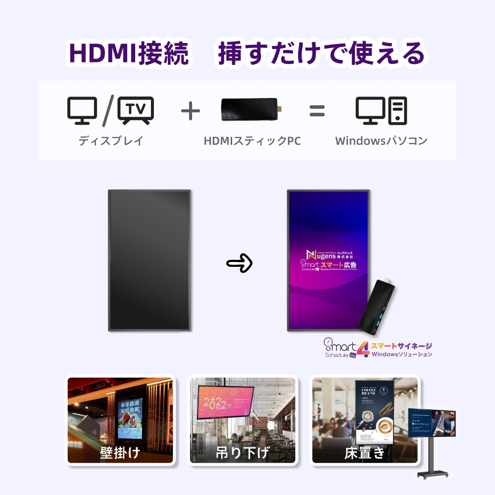 HDMI接続, 挿すだけで使える, ディスプレイ＋HDMIスティックPC＝Windowsパソコン